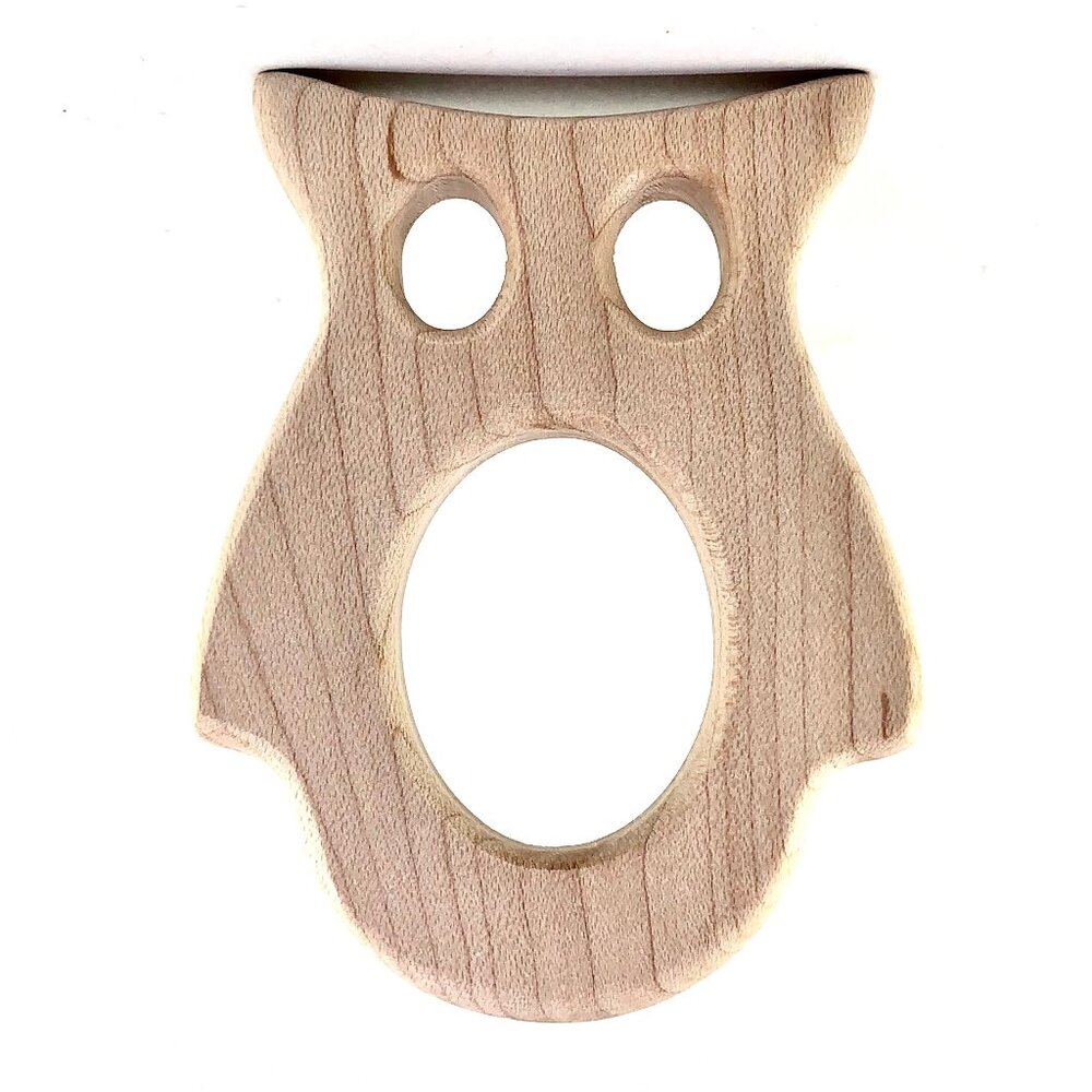 Wooden Owl Animal Teether Teething Ring Natural Untreated Beech Wood
